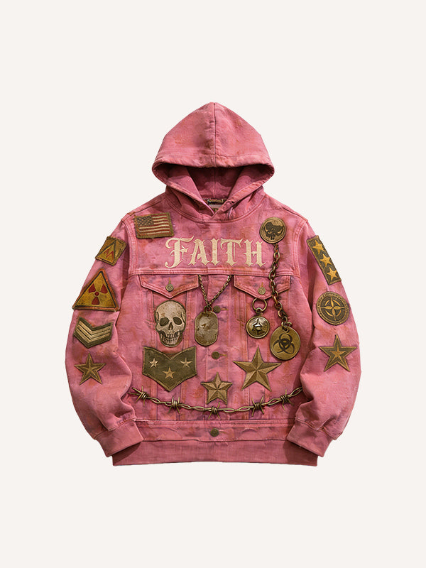 Military-style streetwear printed hoodie