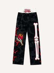 Hooded skull print stylish all-season trousers