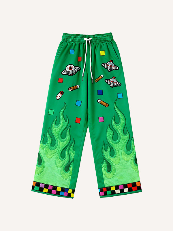 Passionate Classic Skull Print Maple Leaf Burning Y2K Trousers