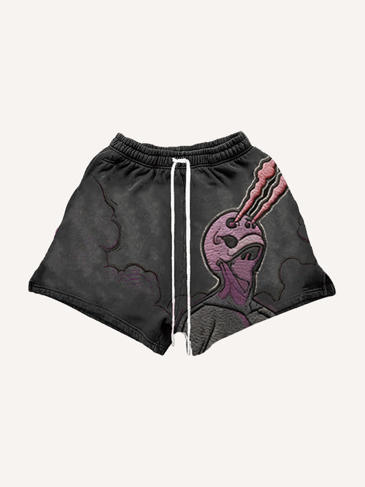 Embroidered textured hell-looking piercing eye trendy shorts