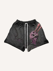 Embroidered textured hell-looking piercing eye trendy shorts