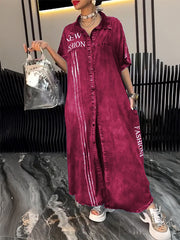 Printed washed cardigan loose and comfortable denim dress