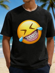 Men's Laughing Tears Emoji with Braces Graphic Short Sleeve T-Shirt
