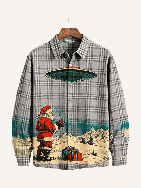 Santa Claus layered shirts knowing where the holiday gifts come from