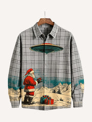 Santa Claus layered shirts knowing where the holiday gifts come from