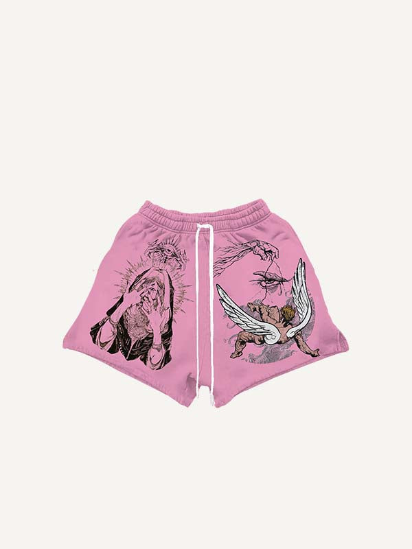 Figure&Wing&Eye&Graphic Print Drawstring Waist Shorts