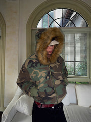 Camouflage Fur Collar Reversible Cotton Jacket