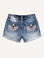 Denim Embroidered Wing Decor Sexy Short Jeans
