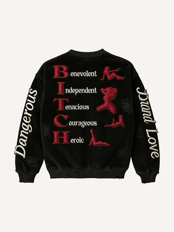 Do not touch the dangerous woman is red lips corduroy print sweatshirt