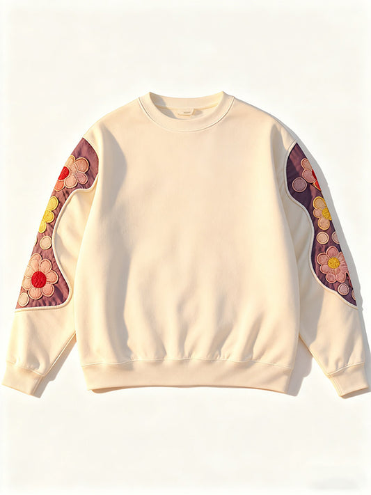 Patchwork Printed Trendy Crew Neck Sweatshirt