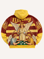 The devili is luck is on me wearing a warm sweater