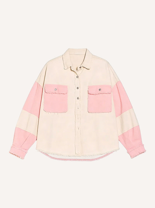Color Block Whisker Two-Tone Denim Jacket