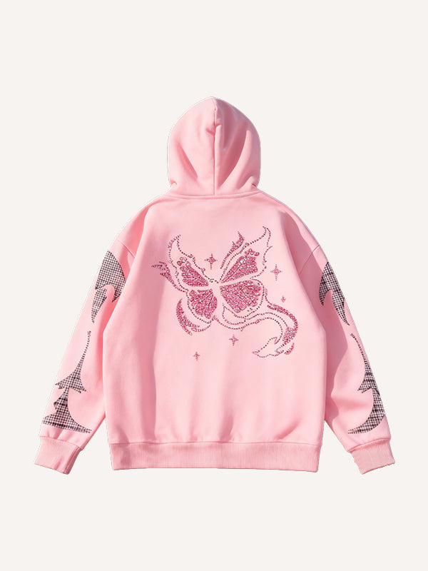 Rhinestone Butterfly Print Y2K Hoodie