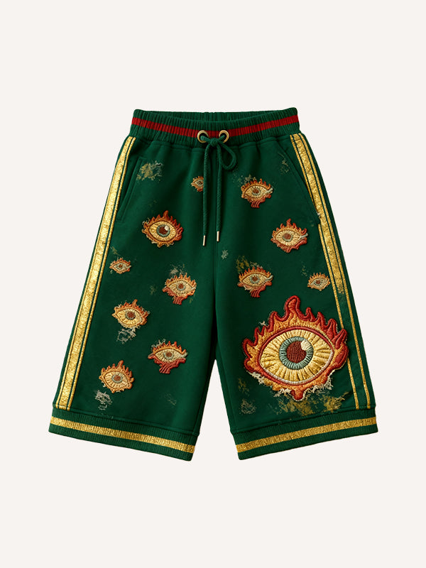 ll-Seeing Eye Embroidered Textured Gazing Eye Shorts