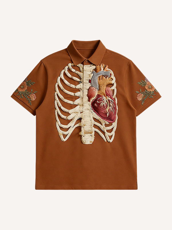 Love Is Forever Skeleton Print Polo Shirt