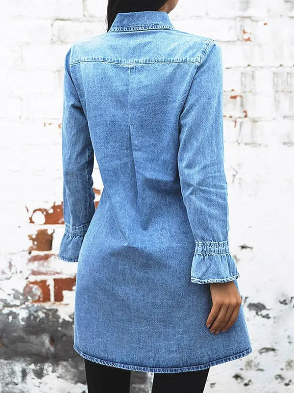 Collared denim elegant casual commuter washed dress