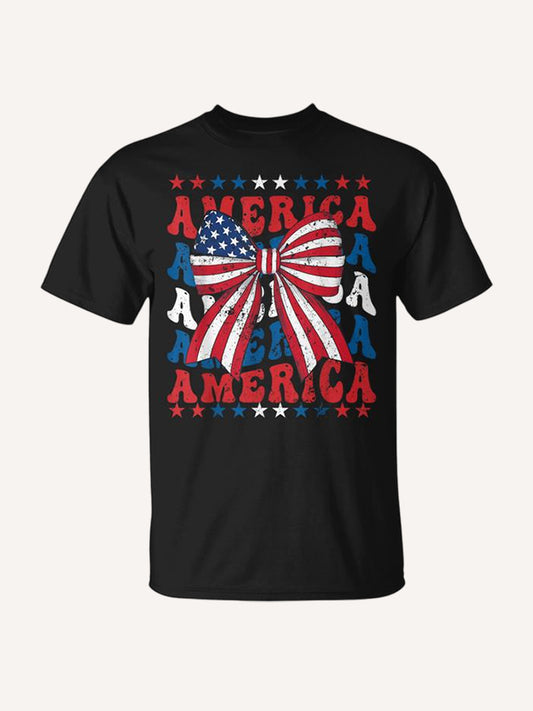 American Coquette Bow Patriotic Usa Flag Happy 4Th Of July T-Shirt