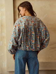 Printed Washed Pastoral Style Womens Casual Jacket