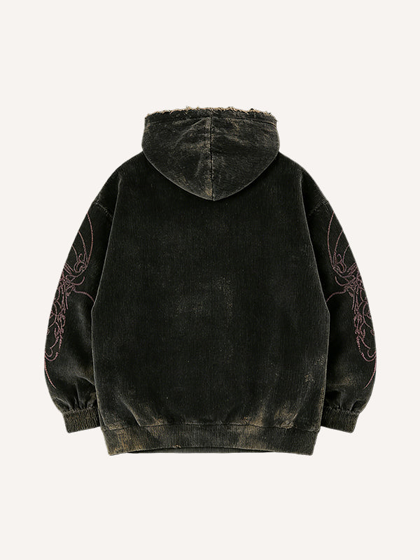 Corduroy sweatshirt with a printed cross commemorating the Passion of Jesus