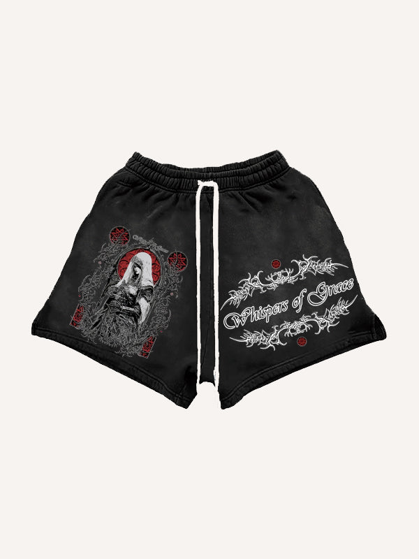 Hand-painted dark witch textured shorts