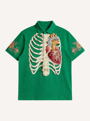 Love Is Forever Skeleton Print Polo Shirt