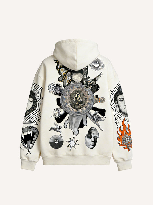 Hoodie with a design featuring faith in the Holy Light and ancient symbols