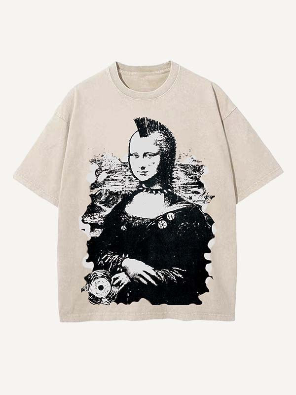 Distressed Washed Figure Print Round Neck T-shirt