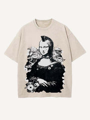 Distressed Washed Figure Print Round Neck T-shirt