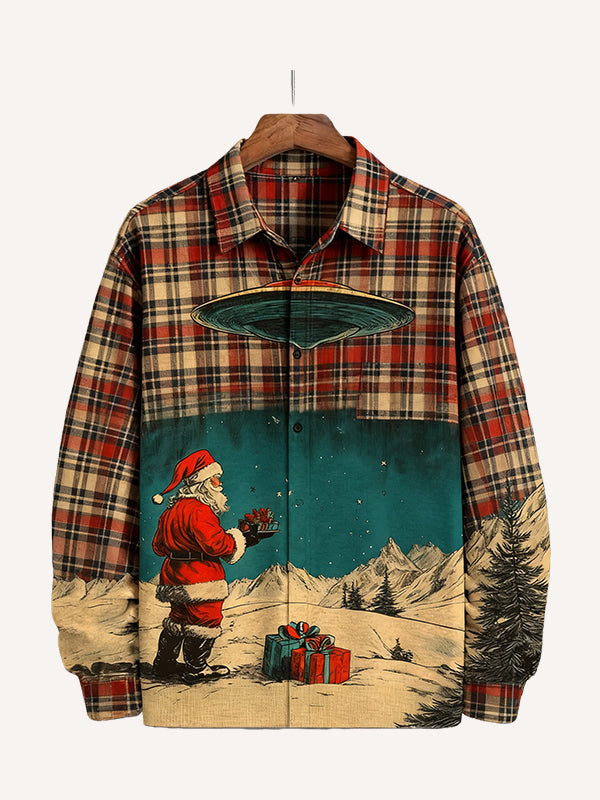 Santa Claus layered shirts knowing where the holiday gifts come from