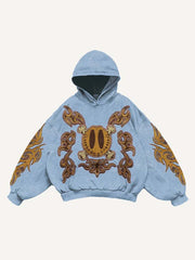 Smiley Face&Skeleton&Graphic Print Slant Pockets Hoodie