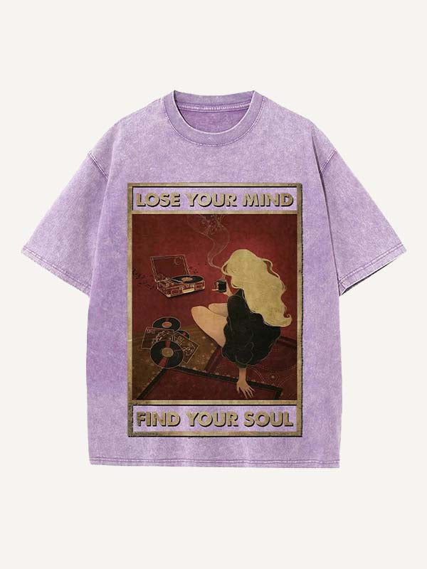 Distressed Washed Figure&Letter Print Round Neck T-shirt