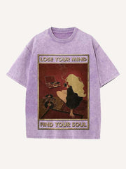 Distressed Washed Figure&Letter Print Round Neck T-shirt