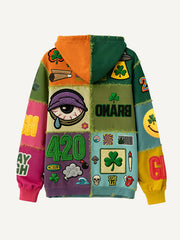 Fashionable Christmas and four-season sweatshirt with multi-pattern patchwork prints