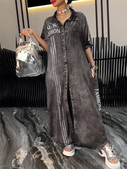 Printed washed cardigan loose and comfortable denim dress