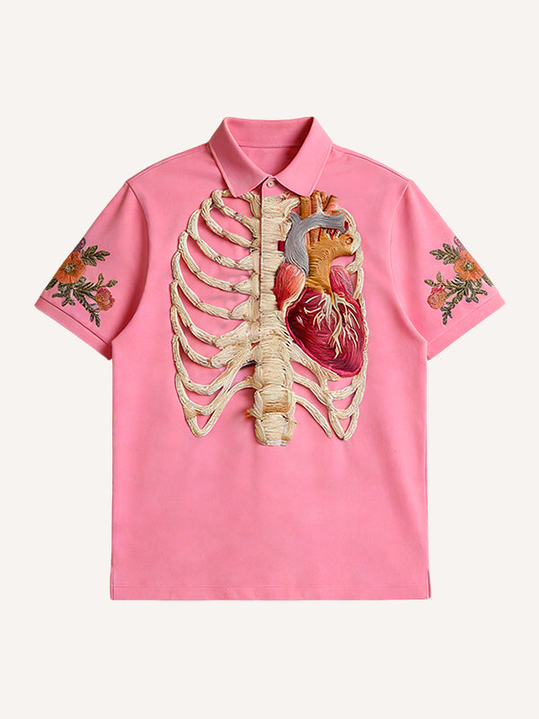 Love Is Forever Skeleton Print Polo Shirt