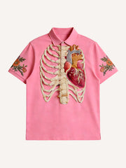Love Is Forever Skeleton Print Polo Shirt