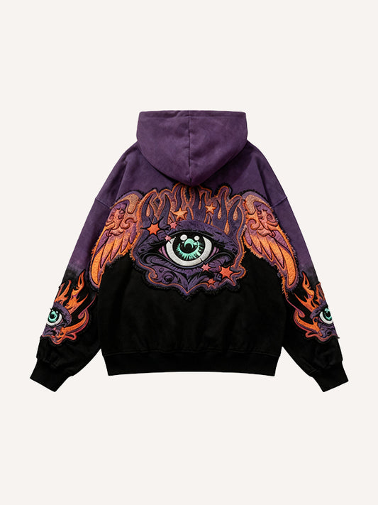 Colorblock All-Seeing Eye and Free Eye Angel Guardian Embroidery Sweatshirt