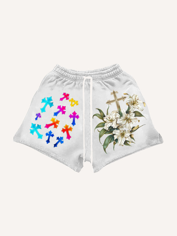 Gradient Shiny Crew Neck Knitted Print Shorts
