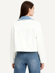 Luxury denim patchwork knit jacket a celebrity-style piece