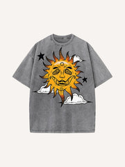 Unique Sun Printed Washed Short Sleeve
