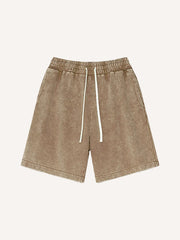 100% pure cotton washed and thickened crew neck multi-color textured shorts