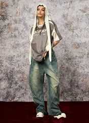 Jersey Deconstructed Contrast Color Stitching Print T-shirt
