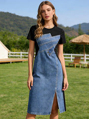 New Spring/Summer Dress with Patchwork and Mix-and-Match Denim