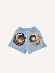 Moon&Sun&Star&Floral&Graphic Print Drawstring Waist Shorts