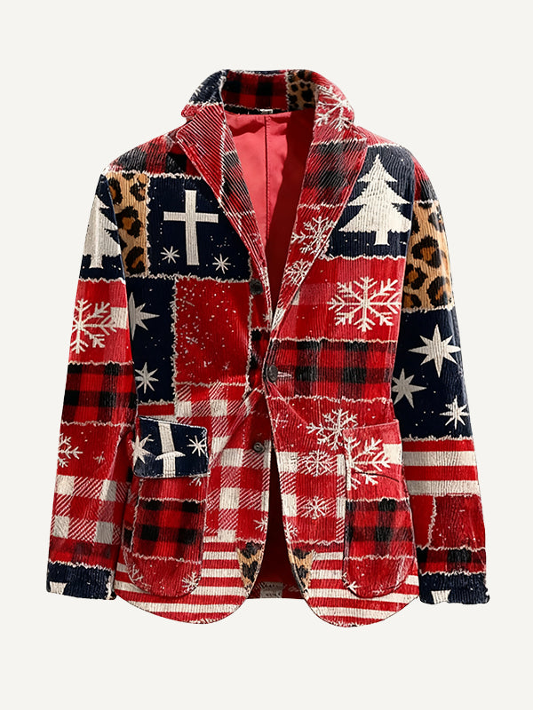 Merry Christmas! Multi-colored Snowflake Print Corduroy Suit