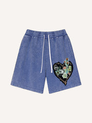 Pure cotton printed patchwork heart-shaped shorts