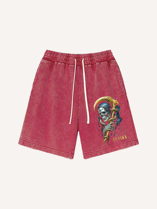 The Grim Reaper's scythe is a pure gold pure cotton printed shorts