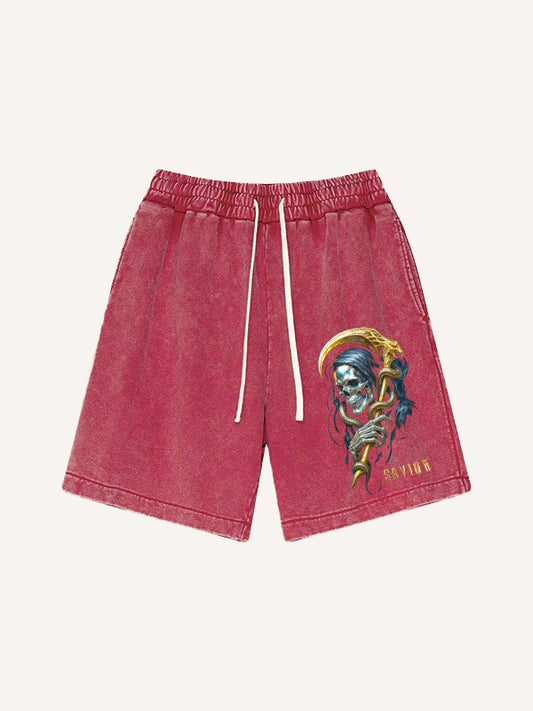 The Grim Reaper's scythe is a pure gold pure cotton printed shorts