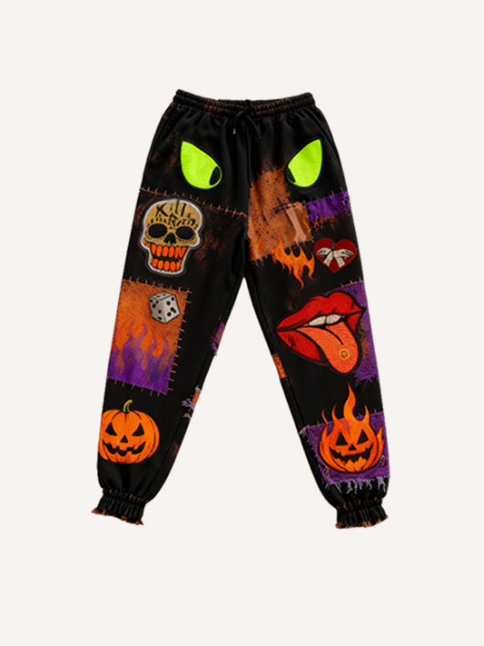 Handsome distressed multi-color Halloween and Christmas all-match trousers
