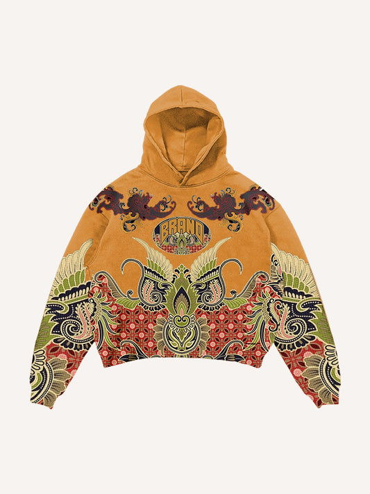 Retro floral high-end fabric printed sweatshirt